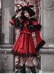 New Year Carol Series Christmas Black Red Gothic Punk Style Lace Fur Collar Woolen Coat Hooded Shawl Set