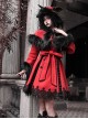 New Year Carol Series Christmas Black Red Gothic Punk Style Lace Fur Collar Woolen Coat Hooded Shawl Set