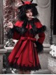 New Year Carol Series Christmas Black Red Gothic Punk Style Lace Fur Collar Woolen Coat Hooded Shawl Set