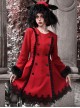 New Year Carol Series Christmas Black Red Gothic Punk Style Lace Fur Collar Woolen Coat Hooded Shawl Set