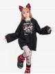 Angel In Chains Series Unique Heart Shaped Game Console Print Kawaii Fashion Black Long Sleeves T-Shirt