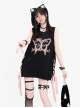 Flying Butterfly Shadow Series Sweet Cool Subculture Butterfly Print Cross Strap Design Kawaii Fashion Black Vest