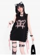 Flying Butterfly Shadow Series Sweet Cool Subculture Butterfly Print Cross Strap Design Kawaii Fashion Black Vest