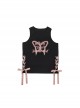 Flying Butterfly Shadow Series Sweet Cool Subculture Butterfly Print Cross Strap Design Kawaii Fashion Black Vest