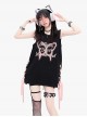 Flying Butterfly Shadow Series Sweet Cool Subculture Butterfly Print Cross Strap Design Kawaii Fashion Black Vest