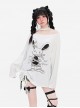 Your Gift Series Sexy Off Shoulder Cute Rabbit Print Hem Drawstring Kawaii Fashion White Long Sleeves Top