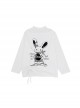 Your Gift Series Sexy Off Shoulder Cute Rabbit Print Hem Drawstring Kawaii Fashion White Long Sleeves Top