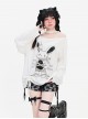 Your Gift Series Sexy Off Shoulder Cute Rabbit Print Hem Drawstring Kawaii Fashion White Long Sleeves Top