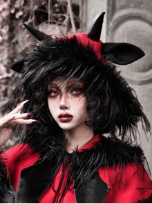 New Year Carol Series Christmas Black Red Gothic Punk Style Fur Woolen Devil Lamb Horns Hat