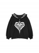 The End Of Love Sweet Cool Y2K Navy Collar Skull Heart Print Hem Slit Kawaii Fashion Black Long Sleeves Coat