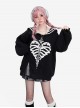 The End Of Love Sweet Cool Y2K Navy Collar Skull Heart Print Hem Slit Kawaii Fashion Black Long Sleeves Coat