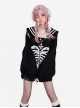 The End Of Love Sweet Cool Y2K Navy Collar Skull Heart Print Hem Slit Kawaii Fashion Black Long Sleeves Coat