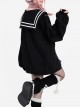 The End Of Love Sweet Cool Y2K Navy Collar Skull Heart Print Hem Slit Kawaii Fashion Black Long Sleeves Coat