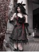 New Year Carol Series Christmas Black Red Gothic Punk Velvet Bowknot Jacquard Lace Sleeveless Suspender Dress