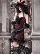 New Year Carol Series Christmas Black Red Gothic Punk Velvet Bowknot Jacquard Lace Sleeveless Suspender Dress