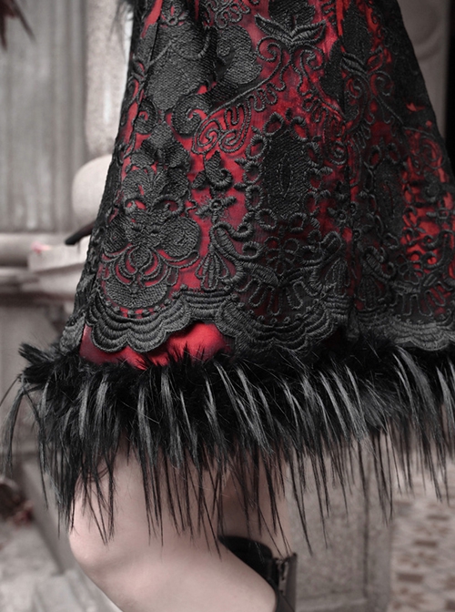 New Year Carol Series Christmas Black Red Gothic Punk Velvet Bowknot Jacquard Lace Sleeveless Suspender Dress