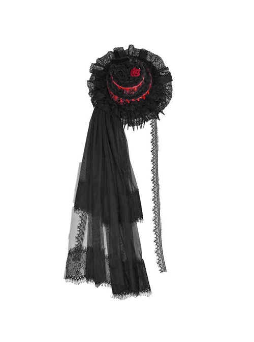 Scarlet Blood Peak Series Gothic Punk Mesh Yarn Lace Black Forest Cake Bloody Cross Hat