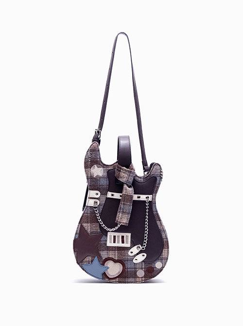 Cool Contrasting Design Unique Guitar Shape Punk Metal Rivet Chain Decoration Kawaii Fashion Bag