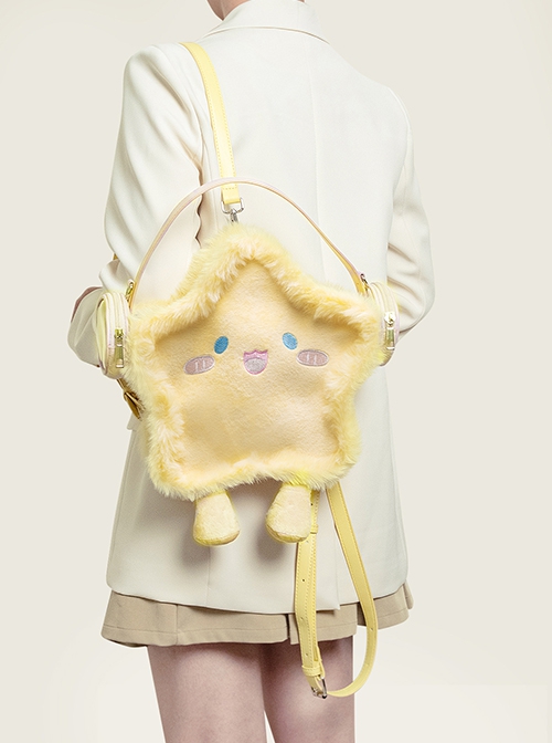 Cute Yellow Plush Cartoon Embroidered Earphones Star Shape Kawaii Fashion Shoulder Crossbody Bag