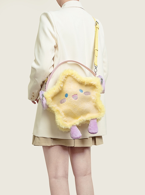 Cute Yellow Plush Cartoon Embroidered Earphones Star Shape Kawaii Fashion Shoulder Crossbody Bag