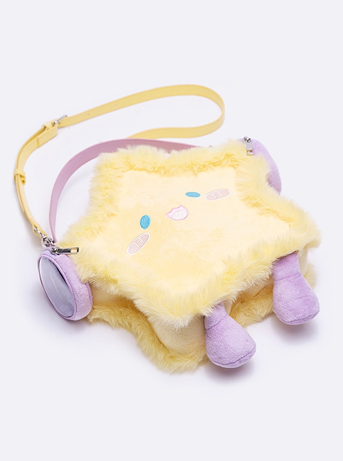 Cute Yellow Plush Cartoon Embroidered Earphones Star Shape Kawaii Fashion Shoulder Crossbody Bag