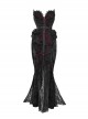 Scarlet Blood Peak Series Gothic Punk Black Heart Velvet Glitter Jacquard Lace Sexy Fishtail Tube Top Dress