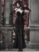 Scarlet Blood Peak Series Gothic Punk Black Heart Velvet Glitter Jacquard Lace Sexy Fishtail Tube Top Dress