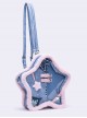 Denim Blue Pink Contrast Five Pointed Star Shape Raw Edge Leather Buckle Rivet Decoration Kawaii Fashion Bag