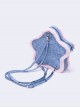 Denim Blue Pink Contrast Five Pointed Star Shape Raw Edge Leather Buckle Rivet Decoration Kawaii Fashion Bag