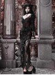 Scarlet Blood Peak Series Gothic Punk Black  Glitter Spider Web Semi Transparent Lace Fishtail Large Round Neck Dress