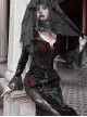 Scarlet Blood Peak Series Gothic Punk Black  Glitter Spider Web Semi Transparent Lace Fishtail Large Round Neck Dress