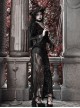 Scarlet Blood Peak Series Gothic Punk Black  Glitter Spider Web Semi Transparent Lace Fishtail Large Round Neck Dress