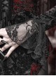 Scarlet Blood Peak Series Gothic Punk Black  Glitter Spider Web Semi Transparent Lace Fishtail Large Round Neck Dress