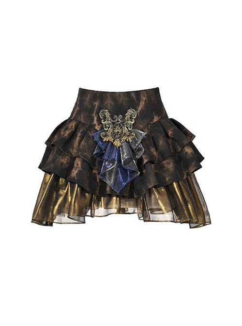 Gilded Gorgeous Noble Mercerized Black Golden Gothic Punk Ruffles Fluffy Tutu Skirt