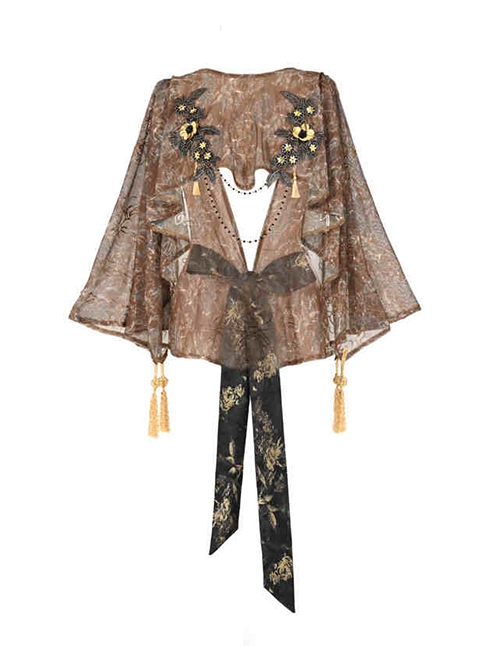 Gilded Gorgeous Noble Classic Palace Mercerized Brown Gothic Punk Ruffles Backless Short Cape