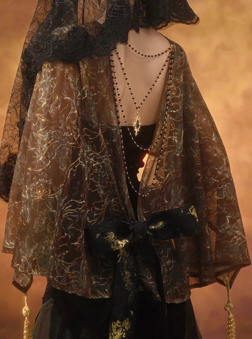 Gilded Gorgeous Noble Classic Palace Mercerized Brown Gothic Punk Ruffles Backless Short Cape