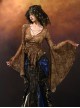 Gilded Gorgeous Mercerized Brown Gothic Punk Embroidered V Neck Mesh Classic European Shirt Ruffled Top