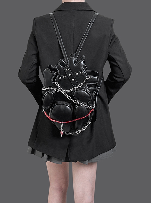 Black Dark Gothic Punk Style Metal Bondage Chain Heart Shape Kawaii Fashion Shoulder Crossbody Bag