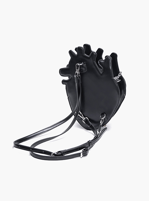 Black Dark Gothic Punk Style Metal Bondage Chain Heart Shape Kawaii Fashion Shoulder Crossbody Bag