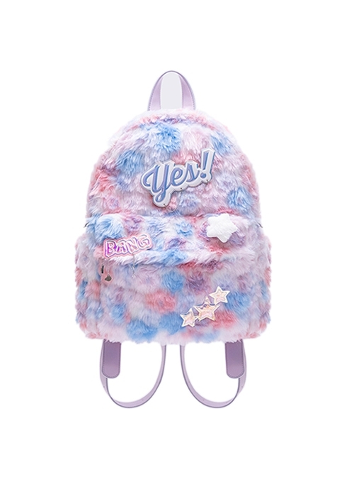 Blue Pink Laser Label Oil Painting Style Art College Style Kawaii Fashion Large Capacity Backpack