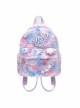 Blue Pink Laser Label Oil Painting Style Art College Style Kawaii Fashion Large Capacity Backpack