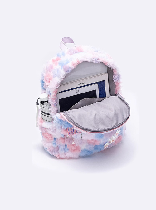 Blue Pink Laser Label Oil Painting Style Art College Style Kawaii Fashion Large Capacity Backpack