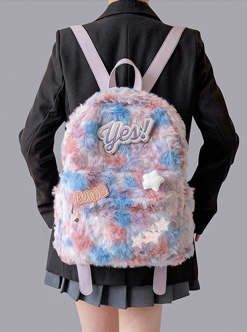 Blue Pink Laser Label Oil Painting Style Art College Style Kawaii Fashion Large Capacity Backpack