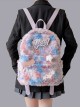 Blue Pink Laser Label Oil Painting Style Art College Style Kawaii Fashion Large Capacity Backpack