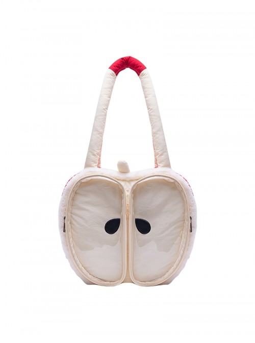 Red White Contrast Soft Plush Lightweight Cute Apple Shape Kawaii Fashion Large Capacity Backpack