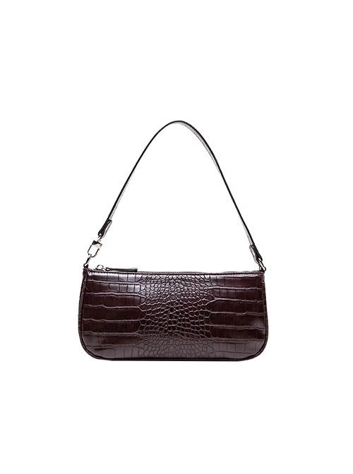 Retro Elegant PU Leather Distressed Style Crocodile Pattern Kawaii Fashion Handbag