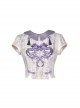 Agarwood Series Dragon Pattern Chinese Style Kawaii Fashion Purple Printed Stretch Dragon Knit Short Sleeve T Shirt