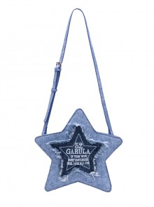 Denim Blue Five Pointed Star Shape Y2K Embroidered Letters Tassels Kawaii Fashion Shoulder Crossbody Bag