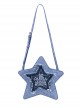 Denim Blue Five Pointed Star Shape Y2K Embroidered Letters Tassels Kawaii Fashion Shoulder Crossbody Bag