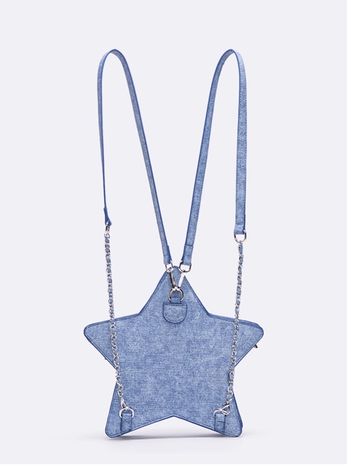 Denim Blue Five Pointed Star Shape Y2K Embroidered Letters Tassels Kawaii Fashion Shoulder Crossbody Bag